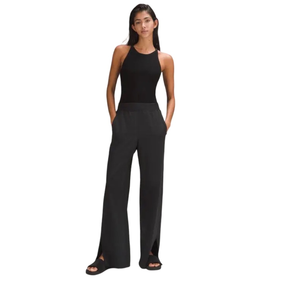 Wide-Leg Black Split-Hem Pants
